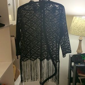 Black lace fringed shirt
